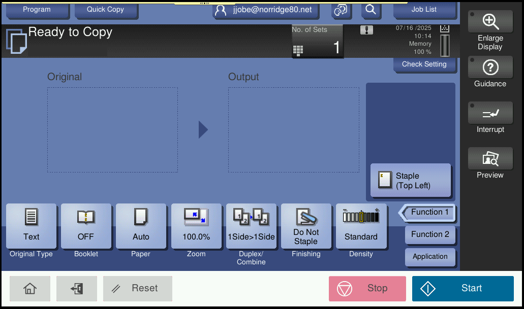 Device functions menu