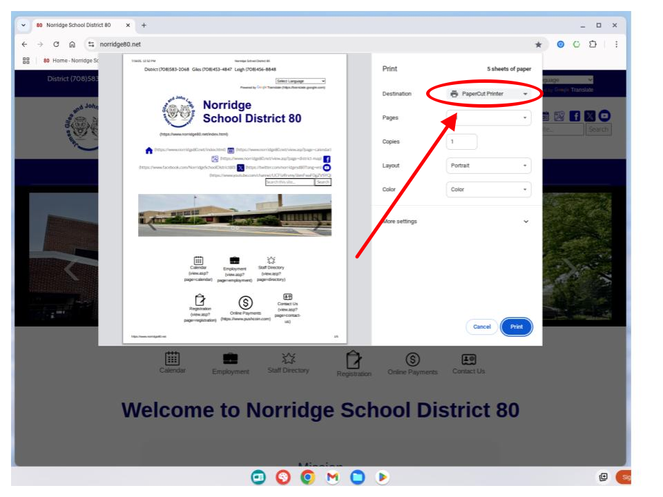 Print dialog showing PaperCut Printer