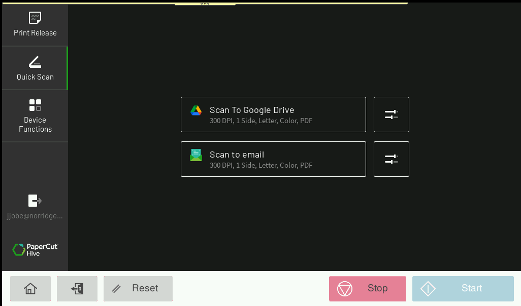Scan options on copier
